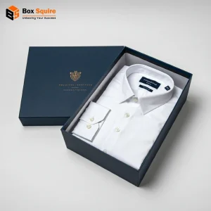Custom printed shirt packaging box by Box Squire, featuring a branded logo and clean design.