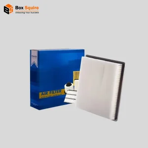 Custom printed air filter packaging in tuck style box from Box Squire for secure shipping and retail display.