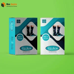 Example of a sustainable, custom-sized tuck box for socks manufactured by Box Squire.