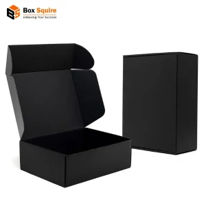 Custom printed black cardboard Mailer boxes manufactured by Box Squire.