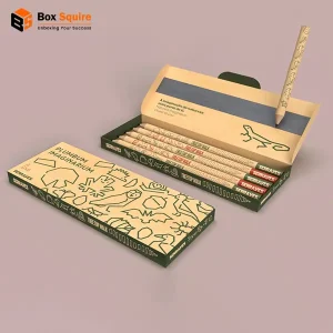 Custom cardboard pencil boxes with vibrant printing by Box Squire, the bespoke packaging manufacturer.