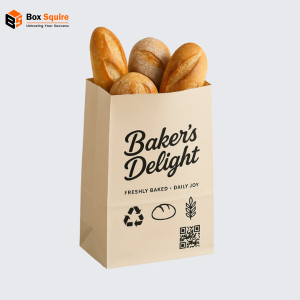 Custom printed bread Eco-friendly kraft bags with a natural kraft paper look, manufactured by Box Squire packaging company.