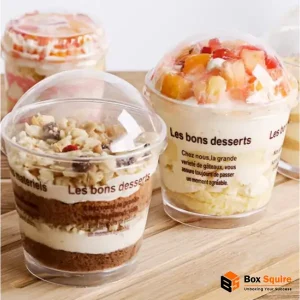 Custom printed ice cream cups with vibrant summer designs for a frozen treat brand, manufactured by Box Squire.