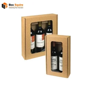 Squire's custom-printed cardboard bottle boxes with internal dividers securely holding six wine bottles.