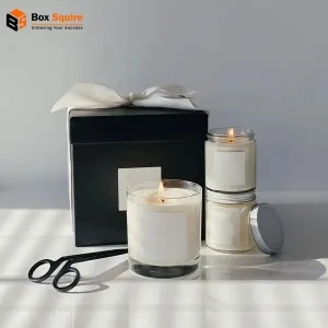 Custom Candle Gift rigid Boxes with ribbon closure and luxury printing by Box Squire