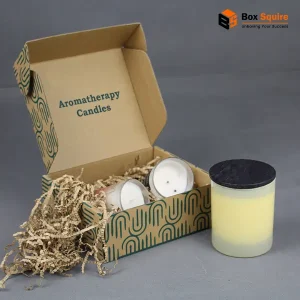 Box Squire custom corrugated mailer printed candle shipping boxes with secure compartments and branded packaging.