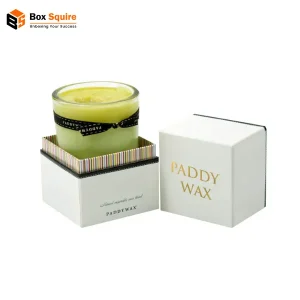 Custom luxury three piece rigid candle packaging with elegant foil stamping by Box Squire