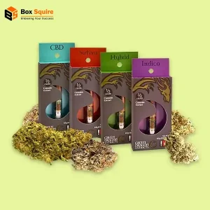Custom cannabis tuck packaging boxes with window and vibrant printing by Box Squire