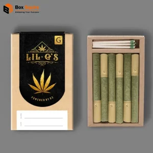 Custom printed CBD premium cigarette boxes by Box Squire, showcasing a matte black finish and gold foil branding.