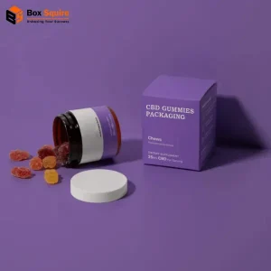 Custom-printed, child-resistant CBD gummy tuck boxes manufactured by Box Squire, featuring a matte finish and premium branding.