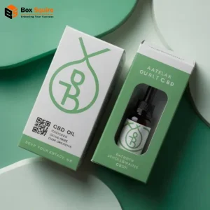 Custom-printed CBD oil tuck boxes with brand logo on a clean white background from Box Squire.