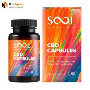 Custom printed CBD supplement boxes by Box Squire, featuring a matte white finish, clean typography, and a minimalist leaf design.