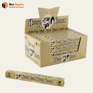 Custom printed hemp display packaging box by Box Squire, featuring a natural kraft finish and a clear window to showcase product.