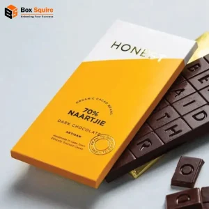 Custom printed chocolate bar tuck boxes by Box Squire, showcasing premium packaging with vibrant branding and a secure, rigid box design.
