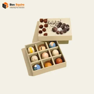 Custom printed bonbon two piece rigid boxes by Box Squire with luxury branding and logo.