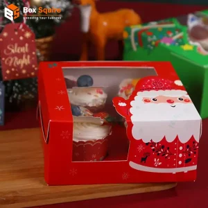 Custom printed Christmas cupcake boxes by Box Squire, showcasing festive holiday designs for bakeries and businesses.