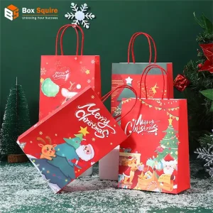 Custom Christmas gift bags with holiday printing by Box Squire