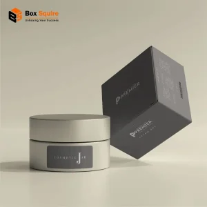 A custom-printed cream box with a luxurious finish, manufactured by Box Squire packaging company.