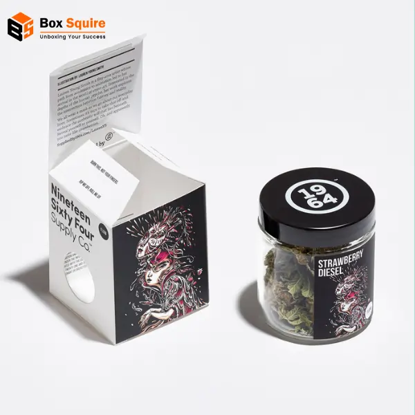 Custom cannabis auto bottom tuck top packaging boxes with vibrant printing by Box Squire